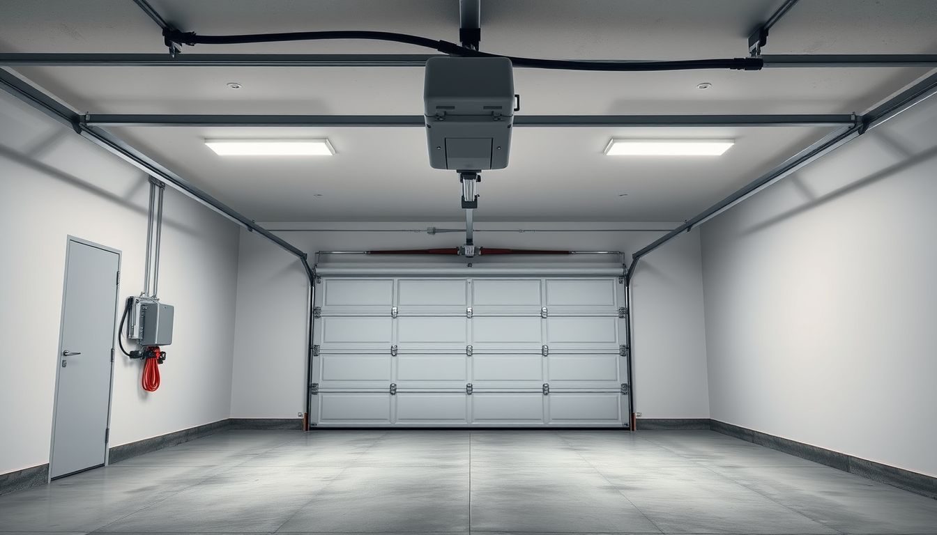 Führungsschienen und Antrieb eines Garagentors an der Garagendecke