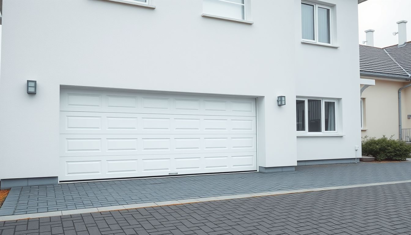 Geschlossenes Sektional-Garagentor an einem Einfamilienhaus